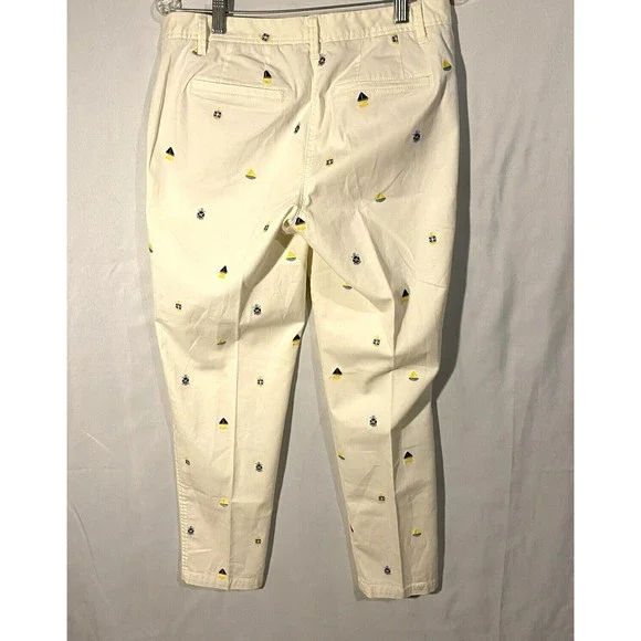 Talbots Pants Embroidered Nautical Sz 4 Ivory Girlfriend Chinos Ankle Length - Picture 6 of 12